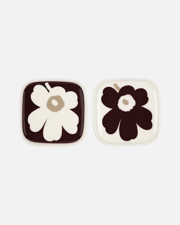 Oiva / Unikko Tallrik 10 x 10 cm Set om 2 Vit/Beige/Brun
