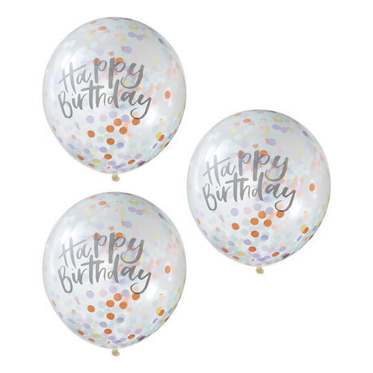 Konfettiballonger Pastell Happy Birthday - 5-pack