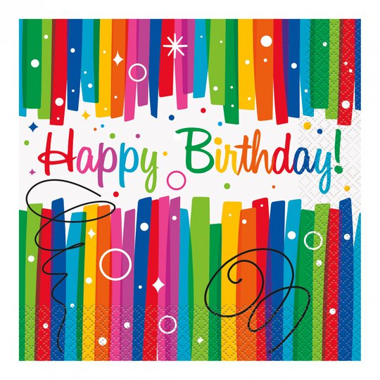 Servetter Happy Birthday Regnbåge - 16-pack