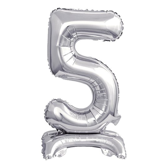 Sifferballong Mini med Ställning Silver Metallic - Siffra 5