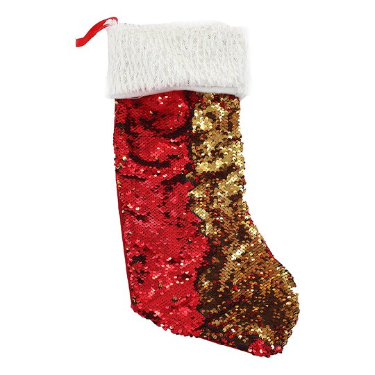 Julstrumpa med Paljetter Röd/Guld
