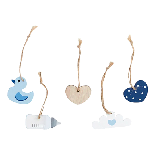 Presentetiketter i Trä Baby Blå - 5-pack