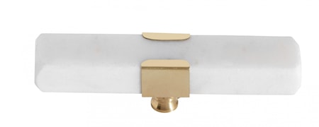 KNOB/HOOK, white marble rectangle, brass
