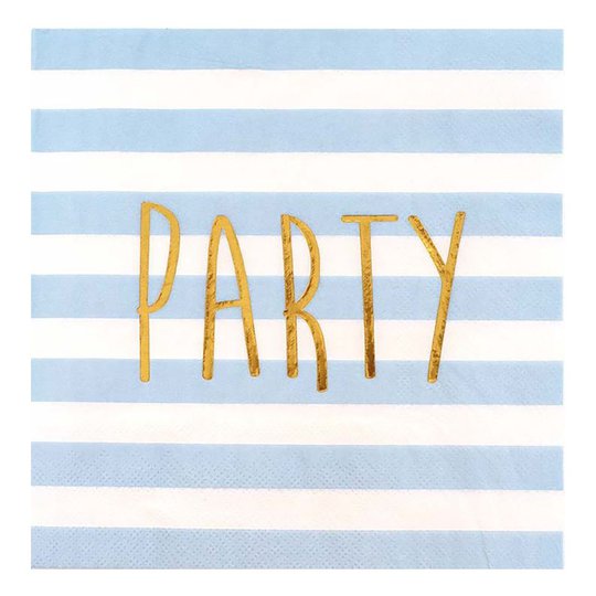 Servetter Pastel Party Blå/Guld - 20-pack