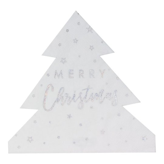 Servetter Julgran Merry Christmas Vit/Silver - 16-pack
