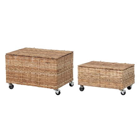 Basket w/Lid, Nature, Rattan