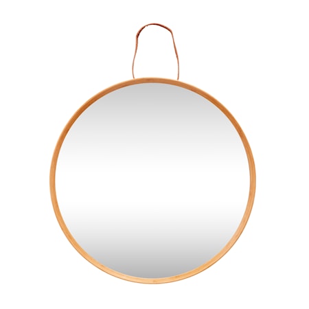 Spegel ø60x6 cm - Natur/Läder