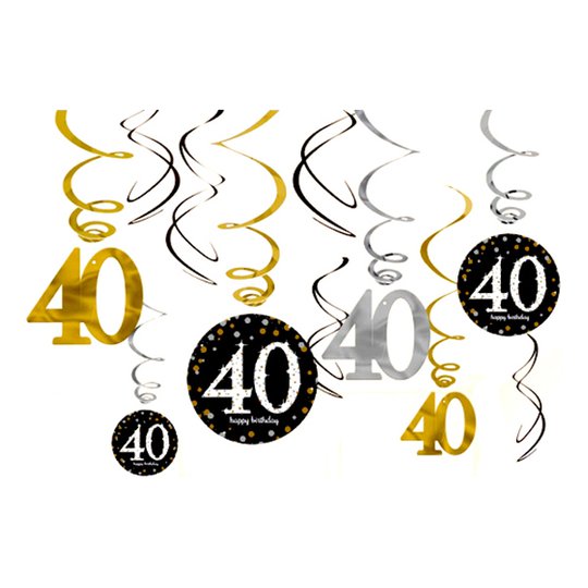Swirls 40 Guld/Silver Hängande Dekoration - 12-pack