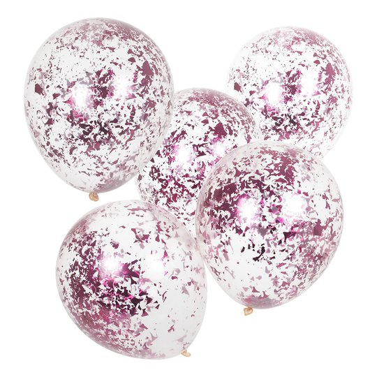 Konfettiballonger Rosa/Transparent - 5-pack