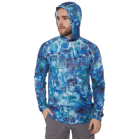 FHM Mark Hoodie Aqua Blue UPF 50+ fisketröja