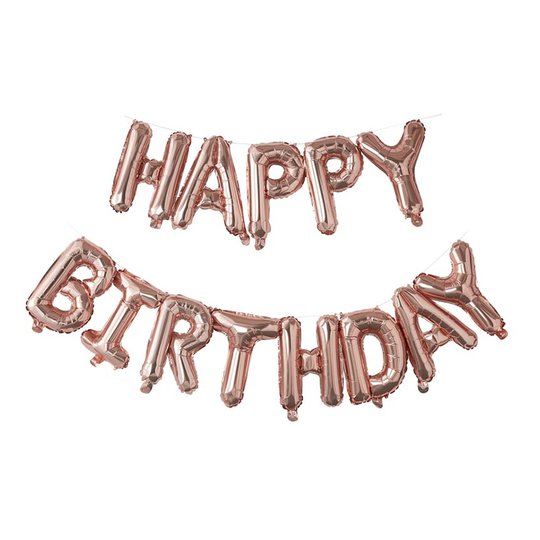 Bokstavsballonger Happy Birthday Roséguld