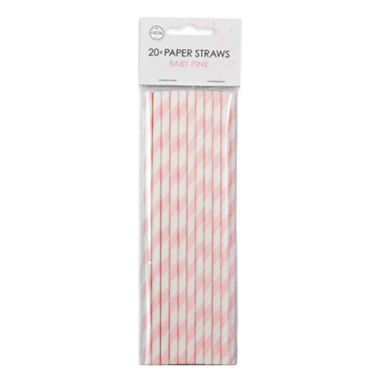 Papperssugrör Babyrosa Randiga - 20-pack