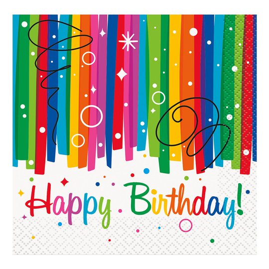 Kaffeservetter Happy Birthday Regnbåge - 16-pack