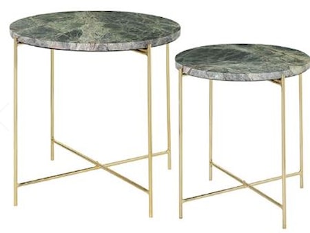 Freja Marmor Bord set om 2 Skogsgrön/ Mässing