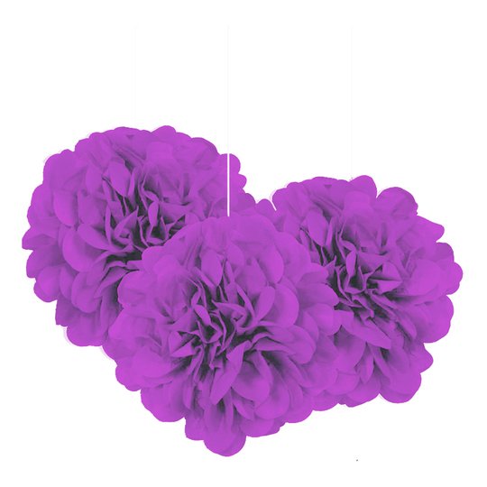 Pom Pom Mini Lila Hängande Dekoration - 3-pack