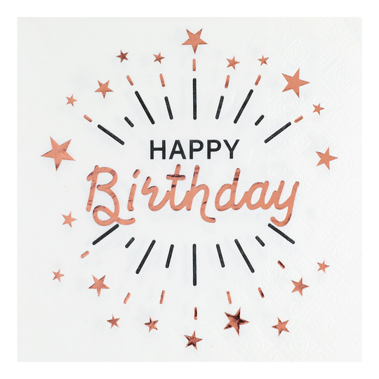 Servetter Sparkling Happy Birthday Vit/Roséguld - 10-pack