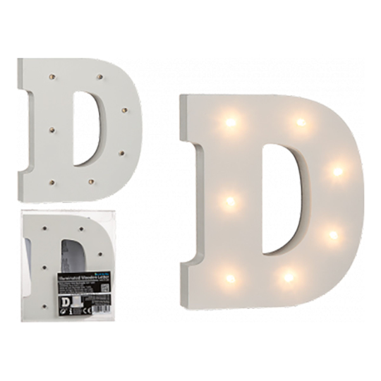 LED-Bokstav i Trä Vit - Bokstav D