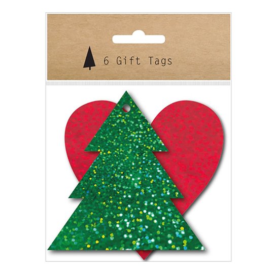 Tags Julgran & Hjärta Glitter - 6-pack