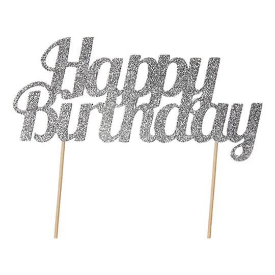 Cake Topper Happy Birthday Silver/Glitter - 1-pack