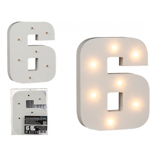 LED-Siffra i Trä Vit - Siffra 6