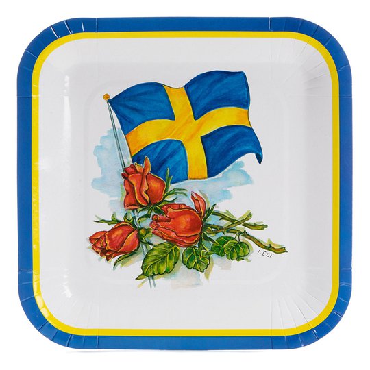 Papperstallrikar Svenska Flaggan Kvadrat - 8-pack