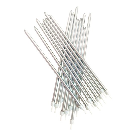 Ljus Långa med Hållare Silvermetallic - 16-pack