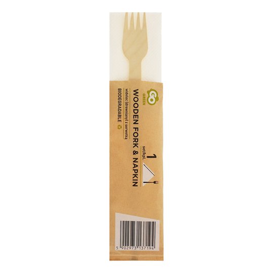 Miljövänlig Trägaffel med Servett - 1-pack