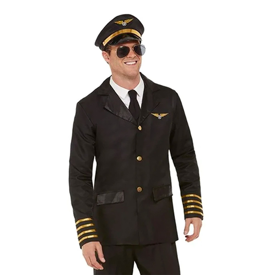 Svart Pilotjacka med Keps - Large