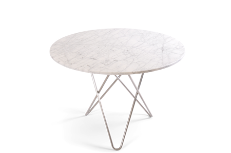 Large O Table Matt Vit Marmor Rostfri Stålram Ø100