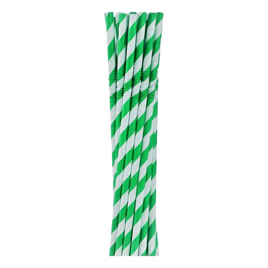 Böjbara Papperssugrör Grön Randiga - 12-pack