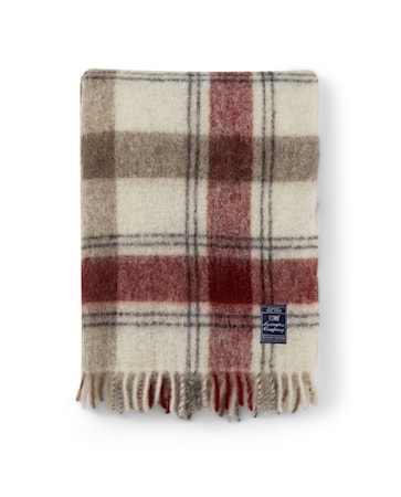 Checked Mohair Pläd Ullmix 130x170 Röd/Beige/Vit