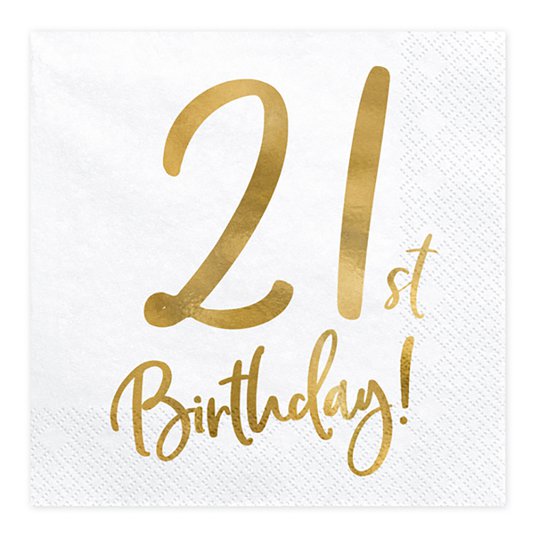 Servetter 21st Birthday Guld/Vit - 20-pack