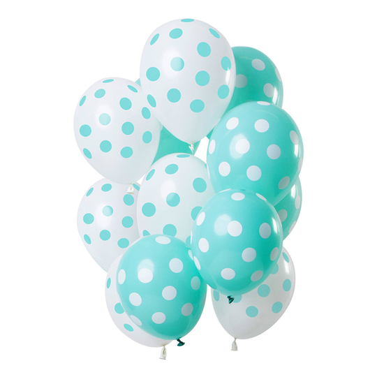 Ballonger Vit/Mint Prickiga - 12-pack
