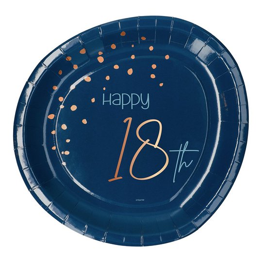 Papperstallrikar Happy 18th True Blue - 8-pack