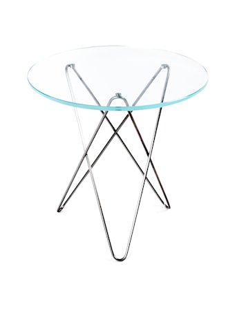 Tall mini o-table glass – Clear/stainless