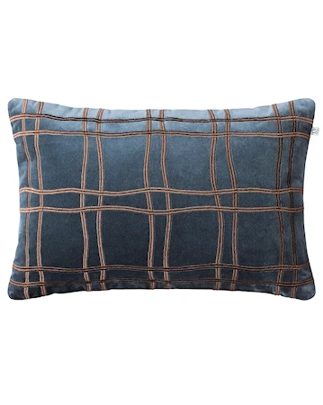 Tattersall Kuddfodral Havsblå/Cognac 40x60cm